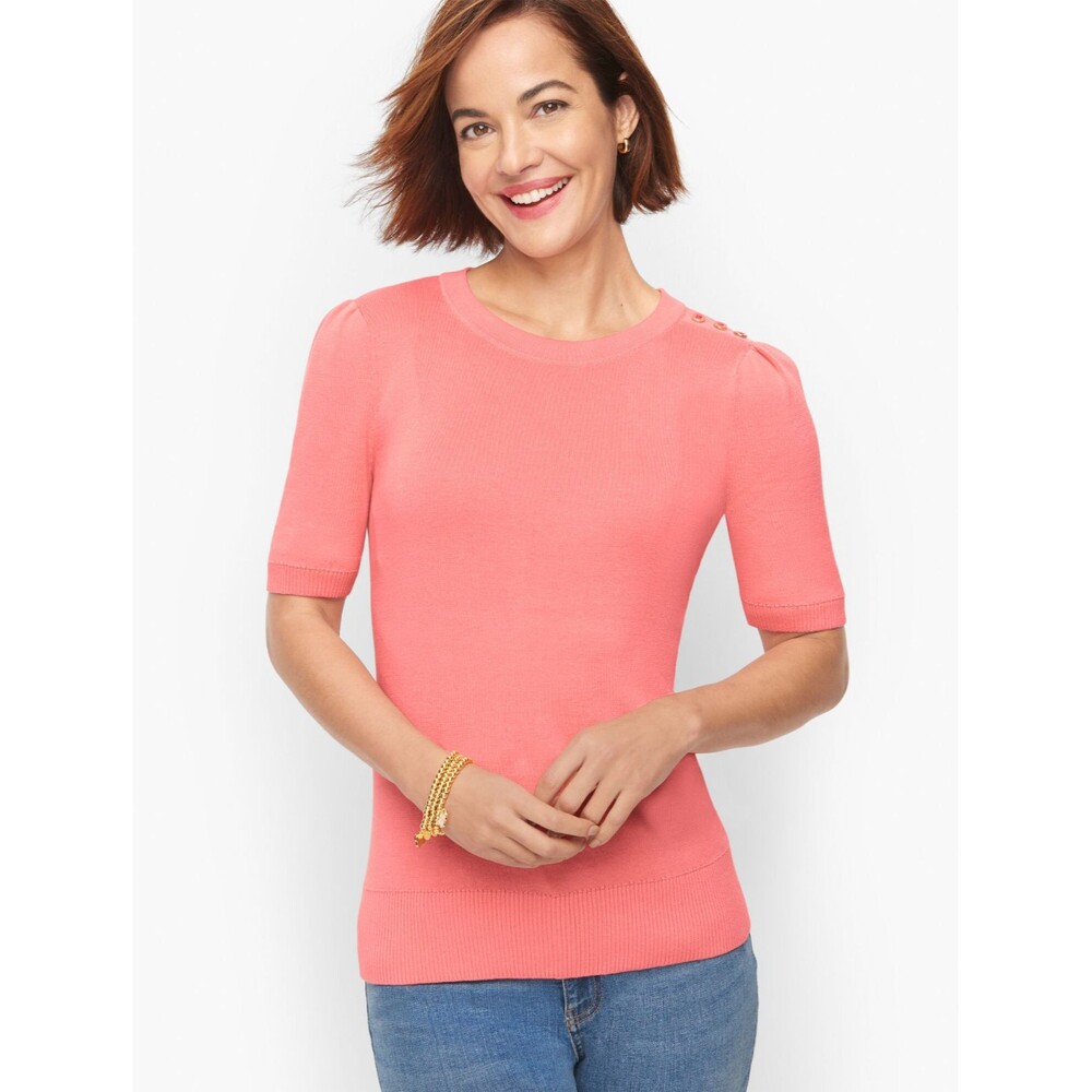 Talbots coral pink elbow sleeve sweater top with button detail woman's size XLP